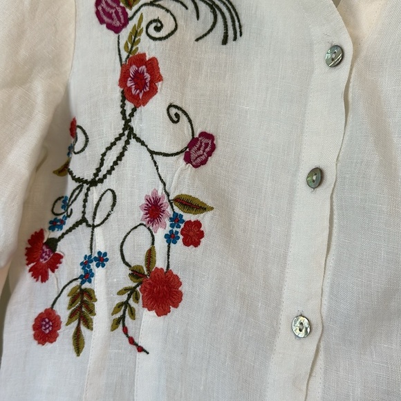 Caite for Athleta Embroidered linen top tunic button down white large - Picture 4 of 6